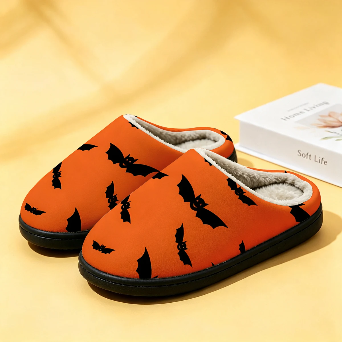 オレンジ色のコウモリのシルエットが描かれた女性用冬用高級コッ - Men Shoes Winter のレビューと価格