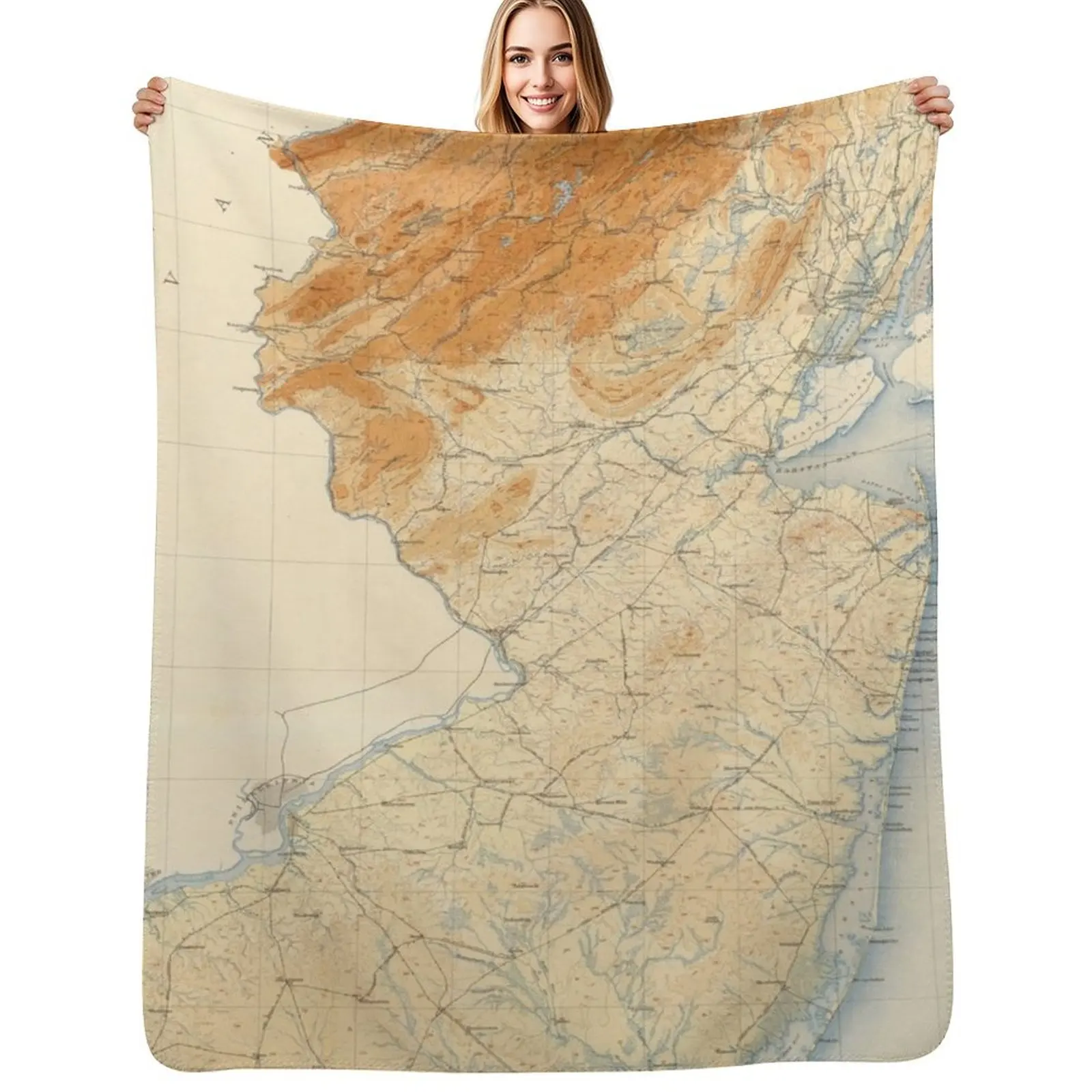 Old New Jersey Geological Map (1888) Vintage NJ Topography Atlas Throw Blanket Summer Cool Breathable Blanket for Sleeping