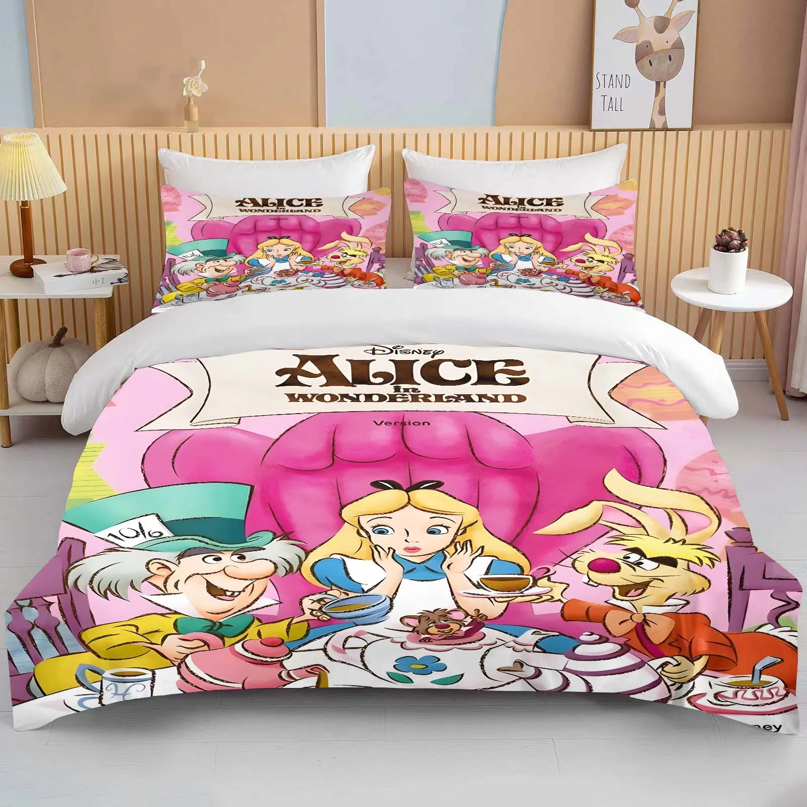 Disney Alice nel paese delle meraviglie Set biancheria da letto stampata Cartoon Anime Set letto in microfibra federa copriletto per adulti camera