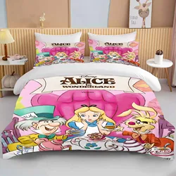 Disney Alice nel paese delle meraviglie Set biancheria da letto stampata Cartoon Anime Set letto in microfibra federa copriletto per adulti camera da letto Set piumino