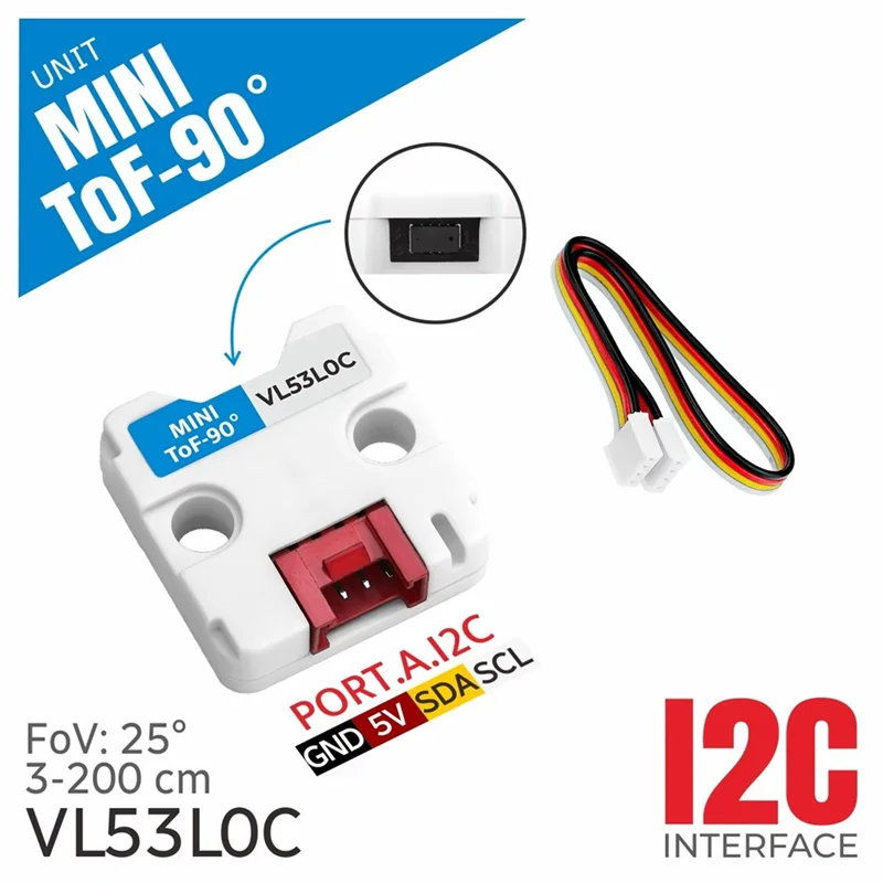 ABAC-Mini unidad Tof en una unidad de rango de tiempo de vuelo (Tof) de 90 grados que integra el módulo de alcance láser VL53L0X