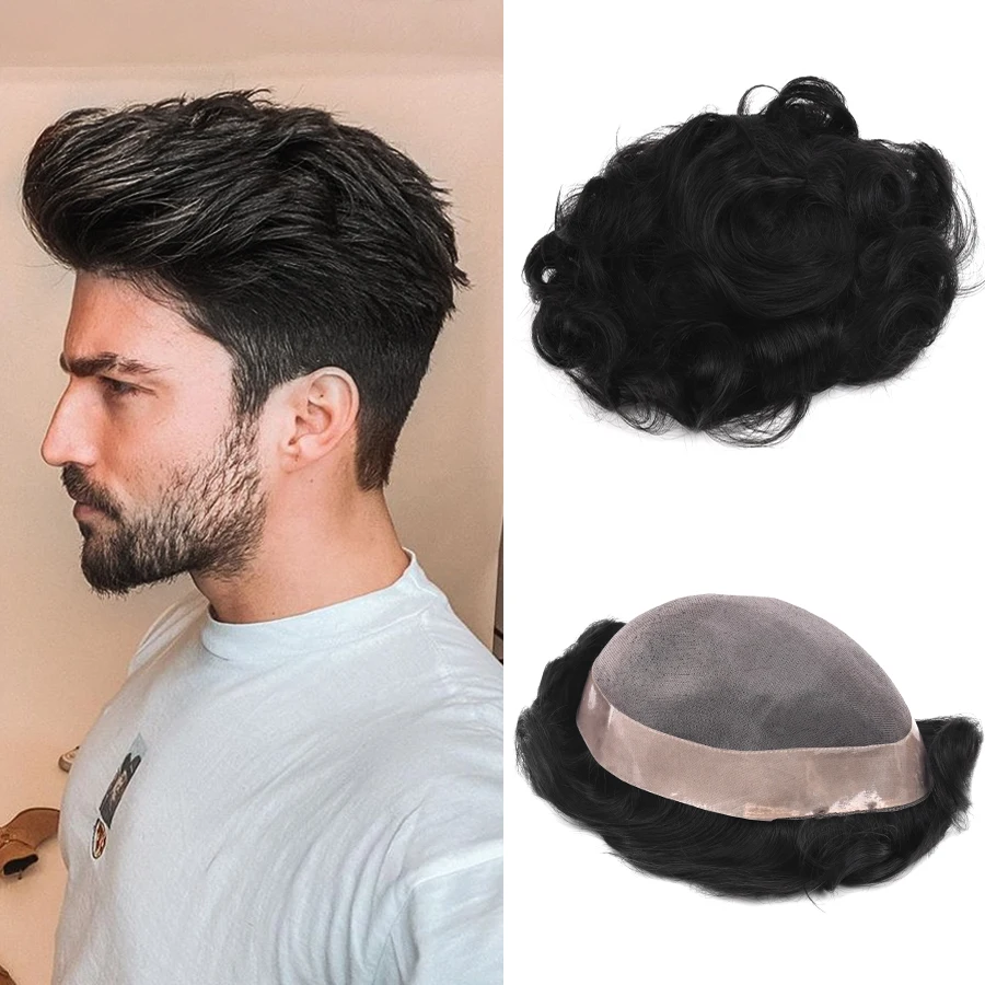 

Парик K.S из тонких моно-человеческих волос, мужской парик, 120% плотность, натуральные волосы, система человеческих волос, парик 1B # для мужчин, мужские парики