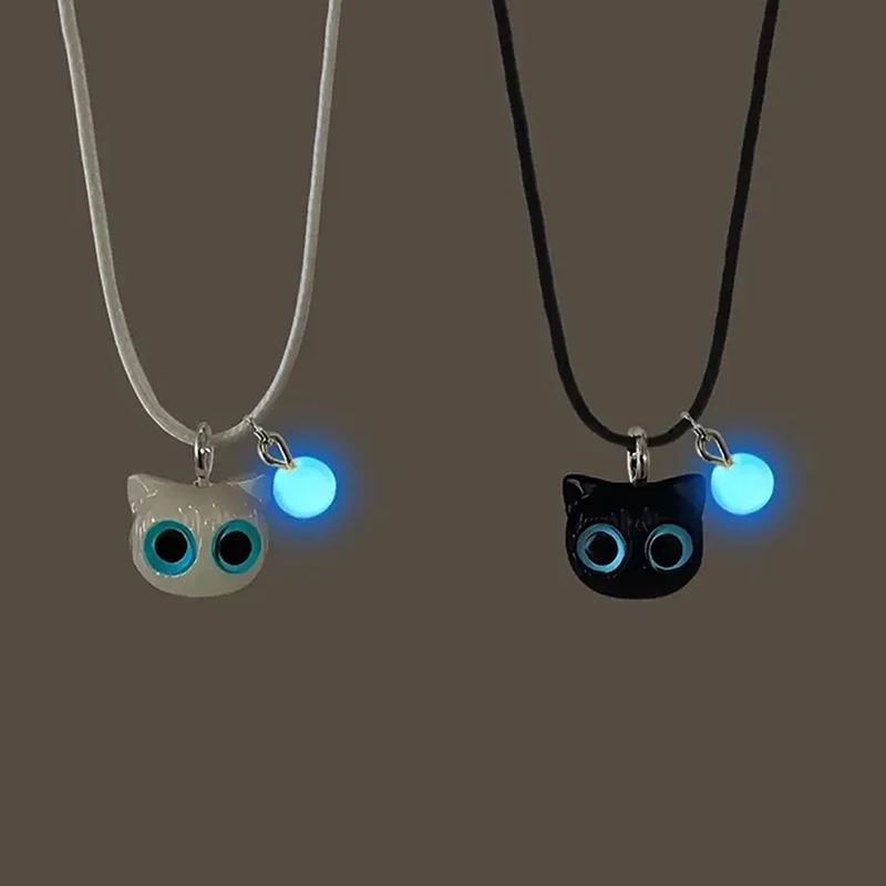 Collar luminoso de gato de ojo grande de dibujos animados para mujer, collar con colgante de gato negro de dibujos animados a la moda, regalos de joyería de amistad