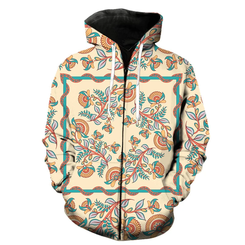 

Fashion Paisley Pattern Zipper Hoodies Trend Casual Men Women 3D Printed Long Sleeve Pullovers Loose Streetwear Sweatshirts