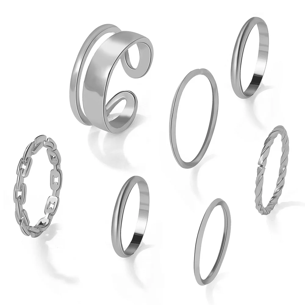 Minimalist Smooth Punk Gold Color Black Geometric Metal Rings for Women Girls Party Fashion Ring Sets  Jewelry Gi