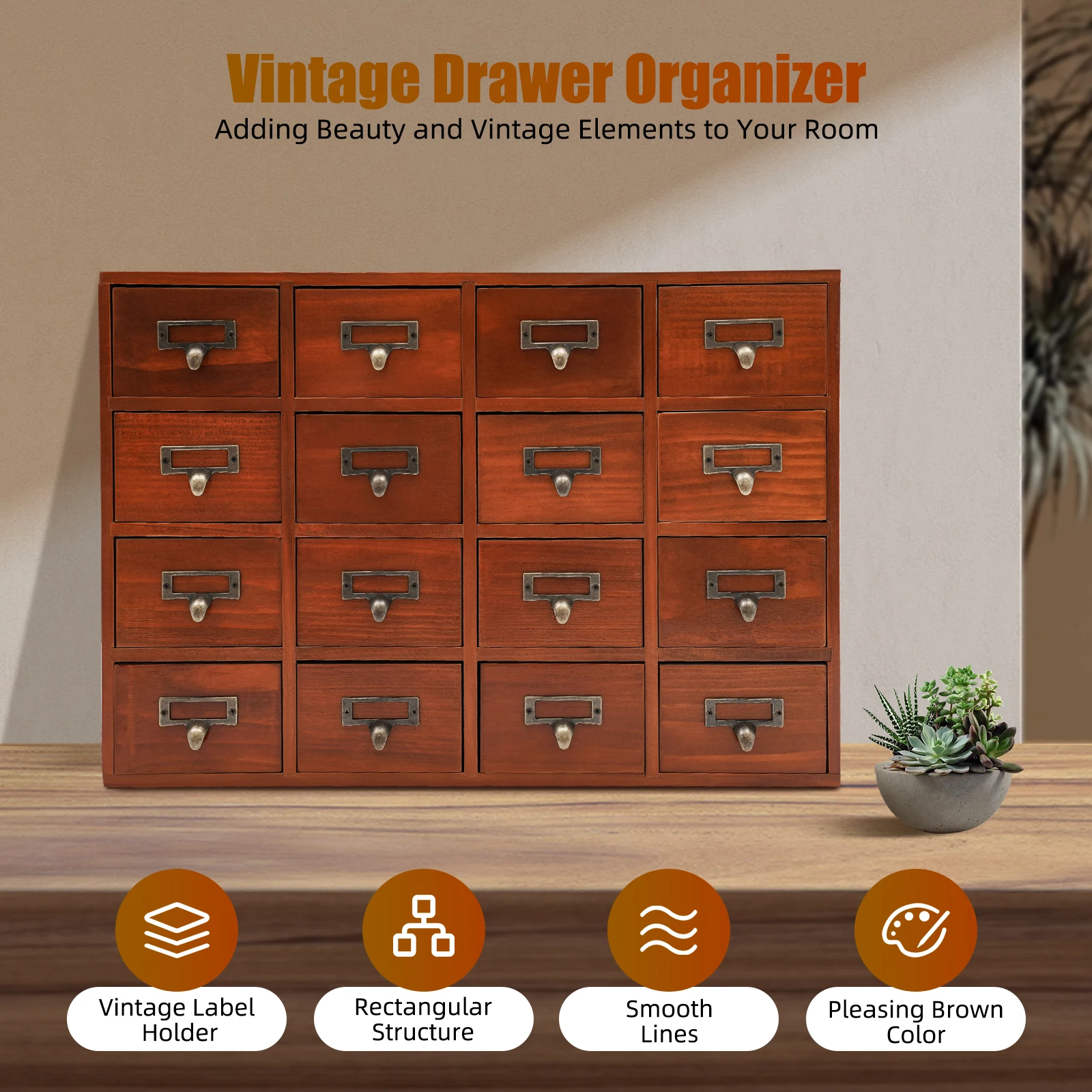 Pine Wood Storage Cabinet with 16 Drawers Classical Cabinet 8mm Drawer Organizer Storage Tower