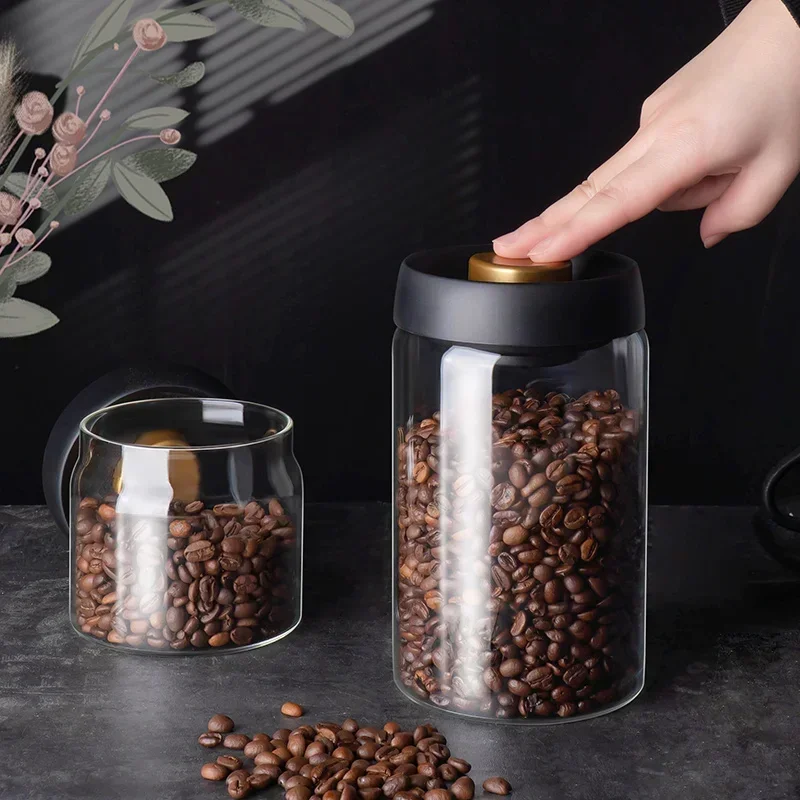 500ml Vacuum Sealed Jug Coffee Beans Glass Airtight Canister Food Grains Candy Keep Fresh Storage Jar Kitchen Accessories Jars