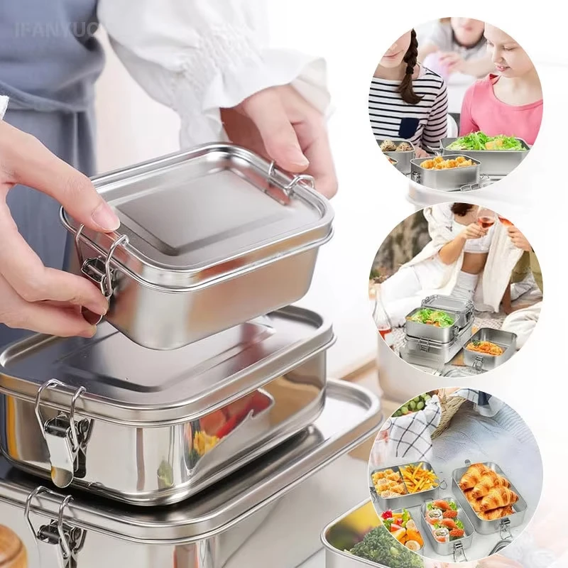 

Stainless Steel Bento Box Metal Lunch Box Food Storage Containers with Lockable Clips Lunch Snack Boxes for Work, School