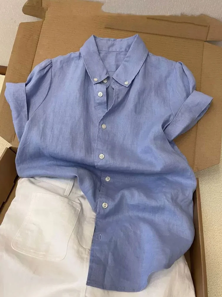 

Ele Blue irt Single Button ort Sve Корейский Sle Commute Faion Уникальный красивый топ Женская одежда премиум-класса