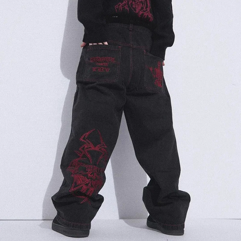 

New Trend Men's Embroidery Skull Casual Pants Spring Outdoor High Street Hip-Hop Trousers Loose Straight Leg Pants Man Woman