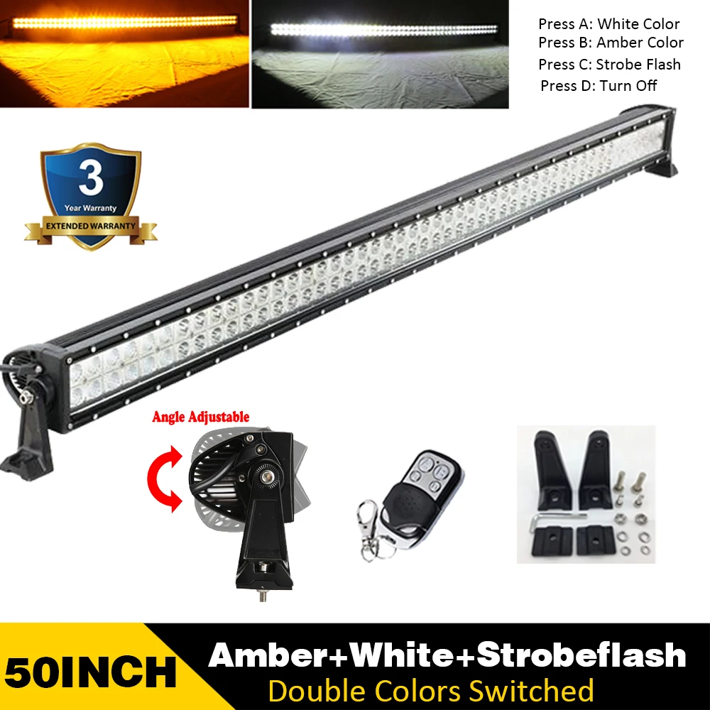 50 INCH 576W White/Amber/Strobeflash Led Light Bar Spot Flood Combo Fog Driving 12V 24V For Off-road ATV SUV Truck Boat UTV 4X4