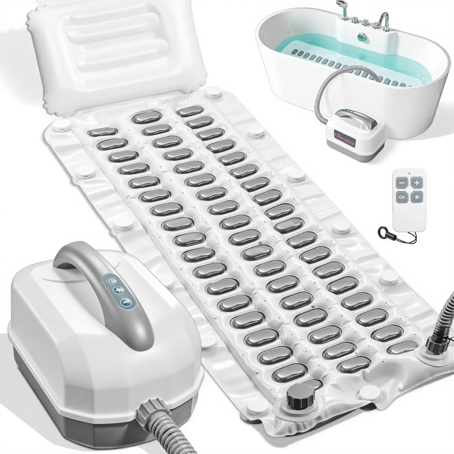 

Upgraded Bathtub Spa Mat, Portable Spa Bubble Bath Massager with 6 Adjustable Settings, Upgraded Non-Slip Design and Remote Cont