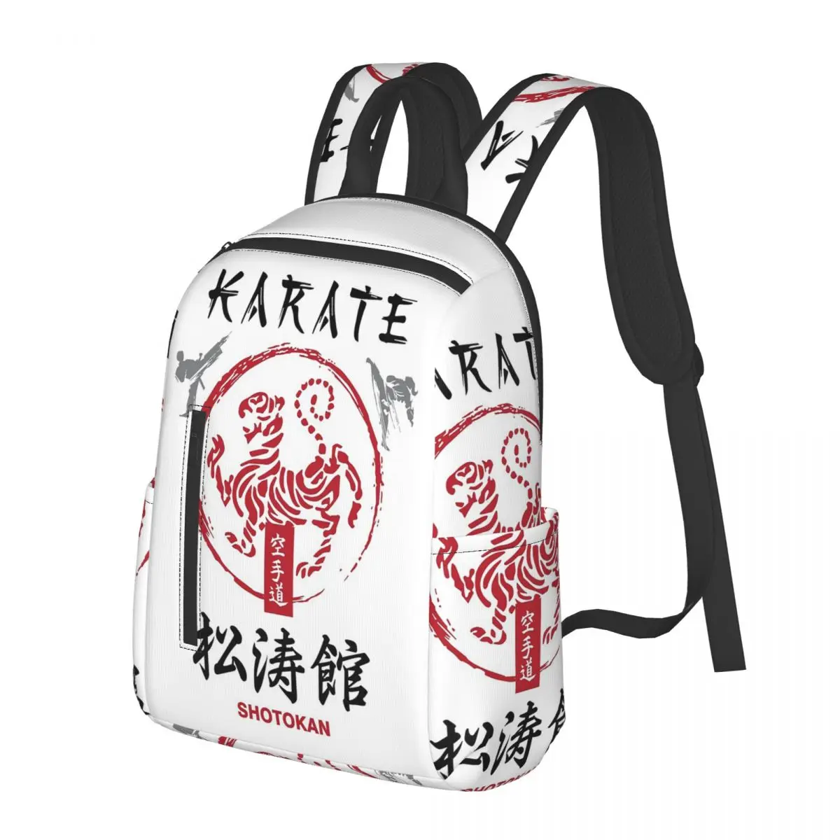 Shotokan Karate Symbol And Kanji White Text Student Backpack School Bag Hiking Travel Daypack Men Women Bookbag Shoulder Bags