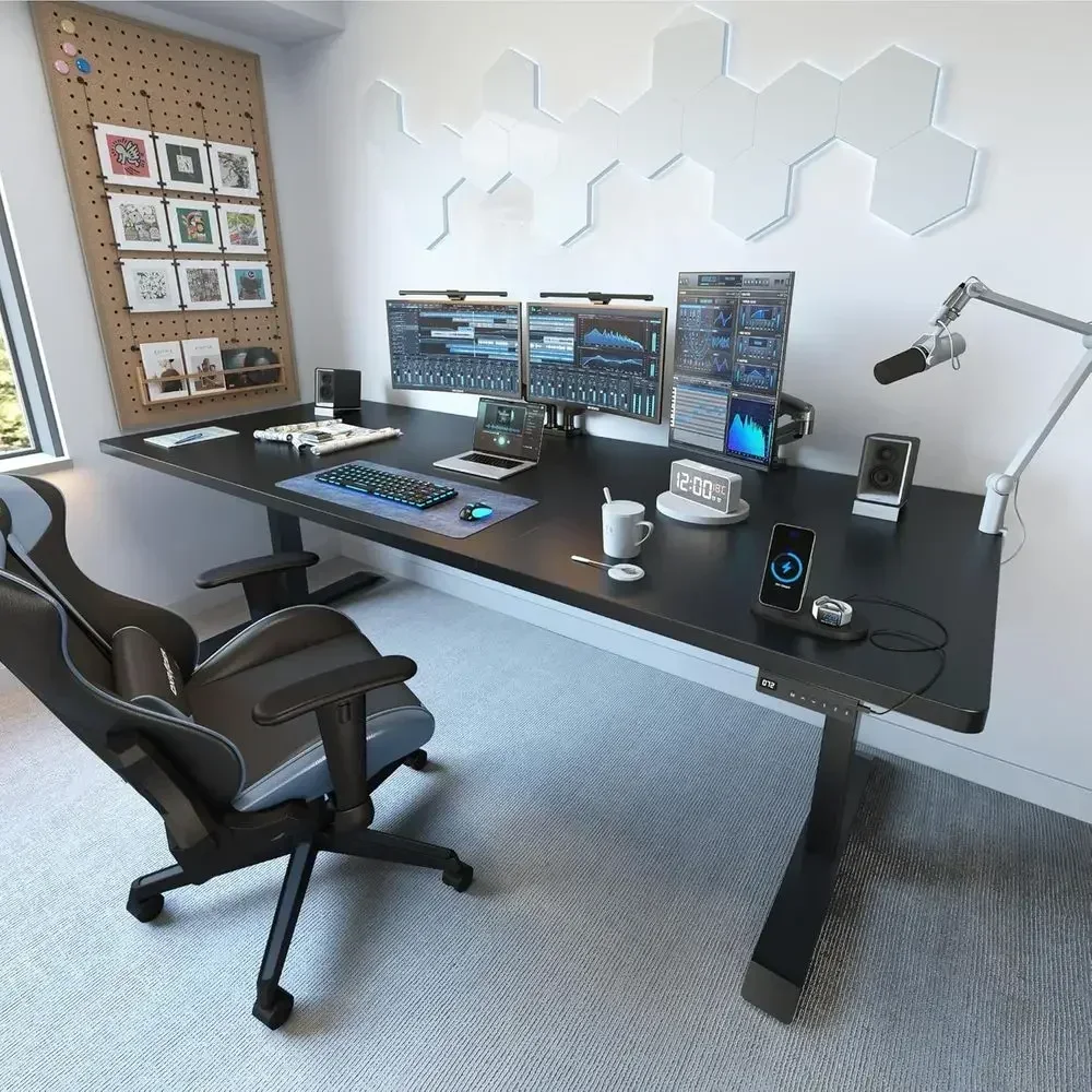 63 x 37 Adjustable Standing Desk with Dual-Beam, Cable Management, 3-Piece Thick Top for Home or Office
