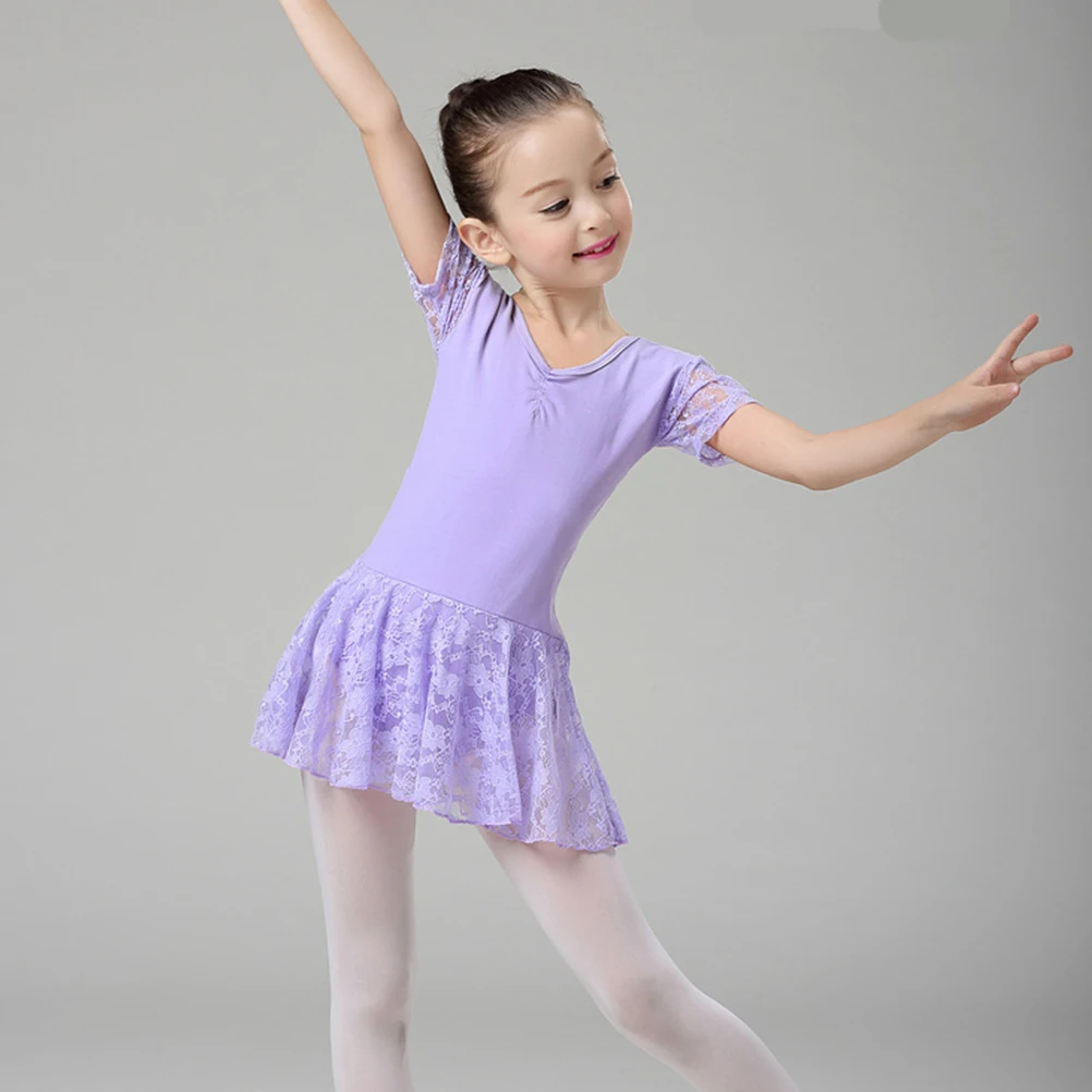 

Ballet Dress Kids Cotton Dance Costume Short Sleeve Skirt for Girls Breathable Party Costume Daily Wear Stage Performance