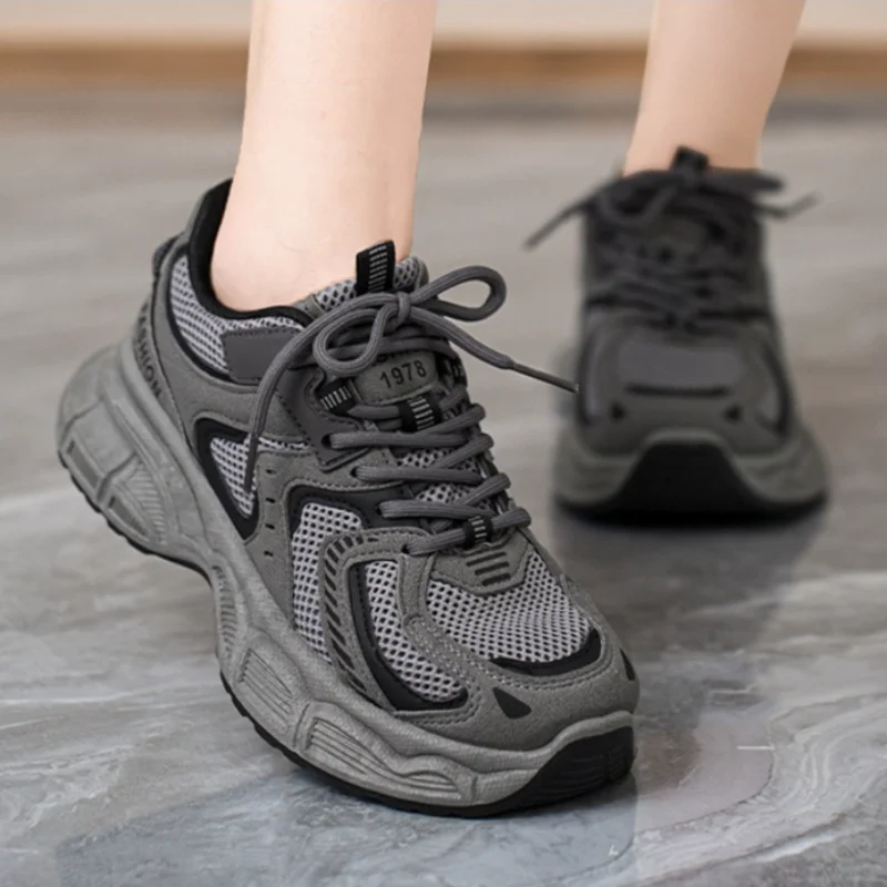 Fashion Versatile Thick Sole Running Shoes Spring Autumn New Women's Shoes Woman Casual Mesh Breathable Height-raising Sneakers