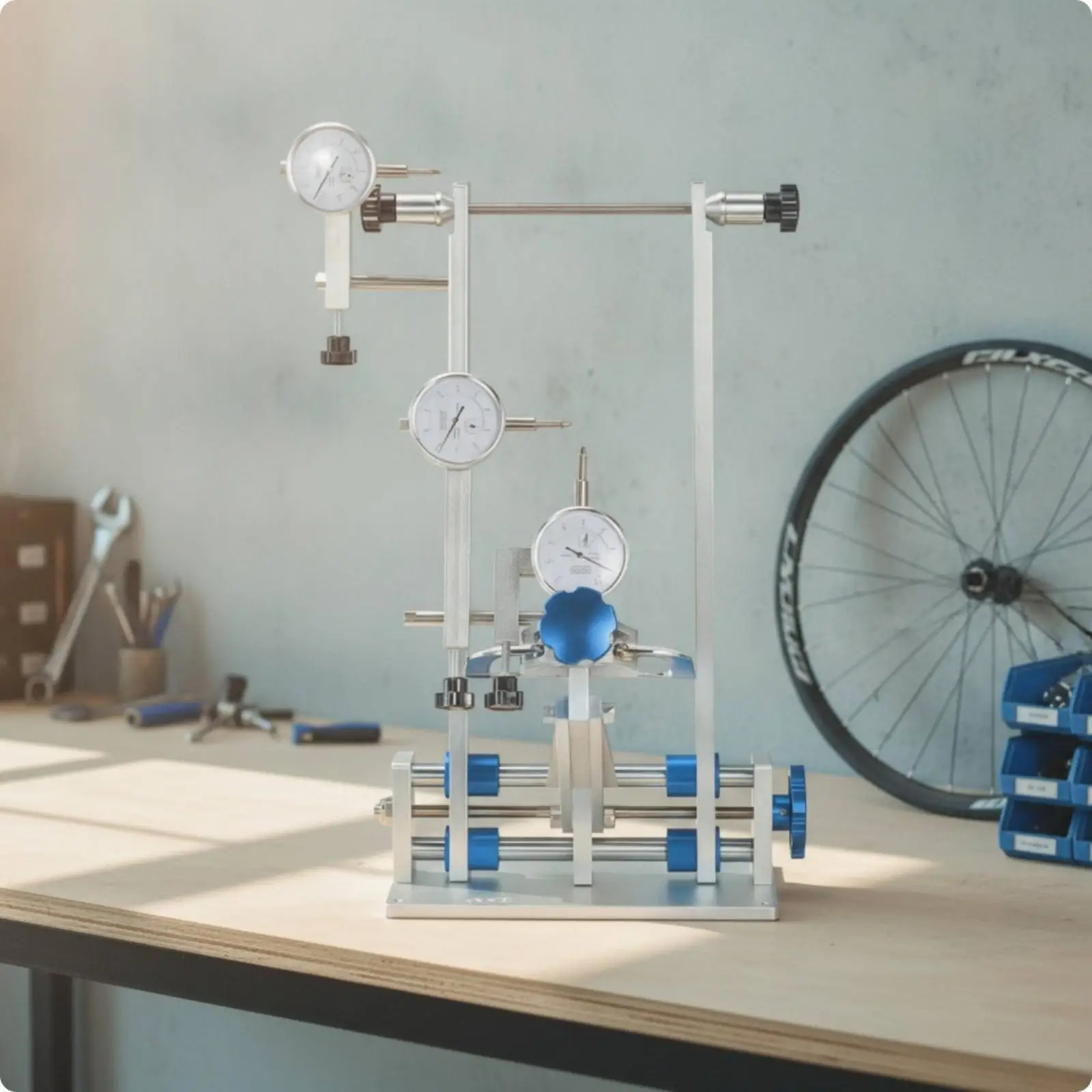 Wheel Truing Stand with Dial Indicators Precision Two-Wheeler Wheel Truing Stand Adjustable Tool for Mechanics, Bike Repair,