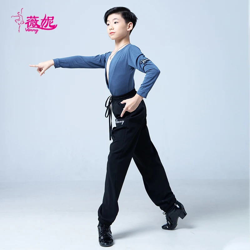 Vennystyle Top da ballo latino da uomo con scollo a V profondo manica lunga vestibilità slim per costumi da ballo da sala da ballo