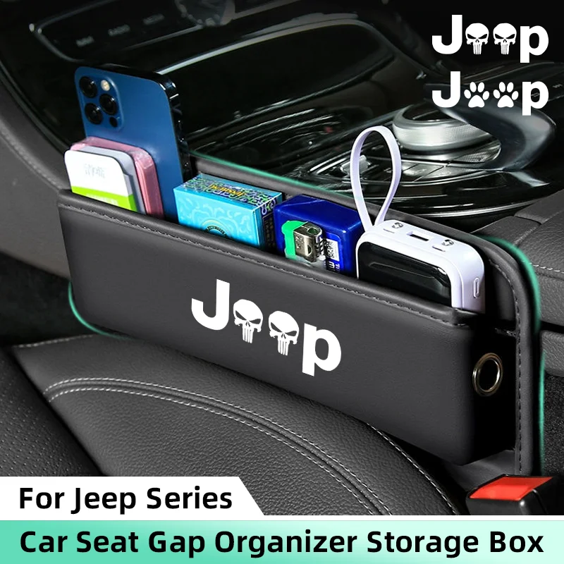 1pcs Leather Car Seat Gap Organizer for Jeep Renegade Compass Wrangler JK JL Grand Cherokee Console Side Seat Plug Filler Storag