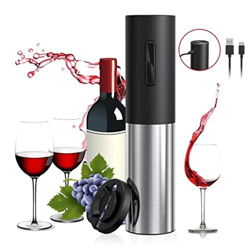 4 In 1 Electric Wine Bottle Opener Rechargeable Wine Openers Kitchen Automatic Wine Corkscrew With Wine Stopper, Wine Pourer