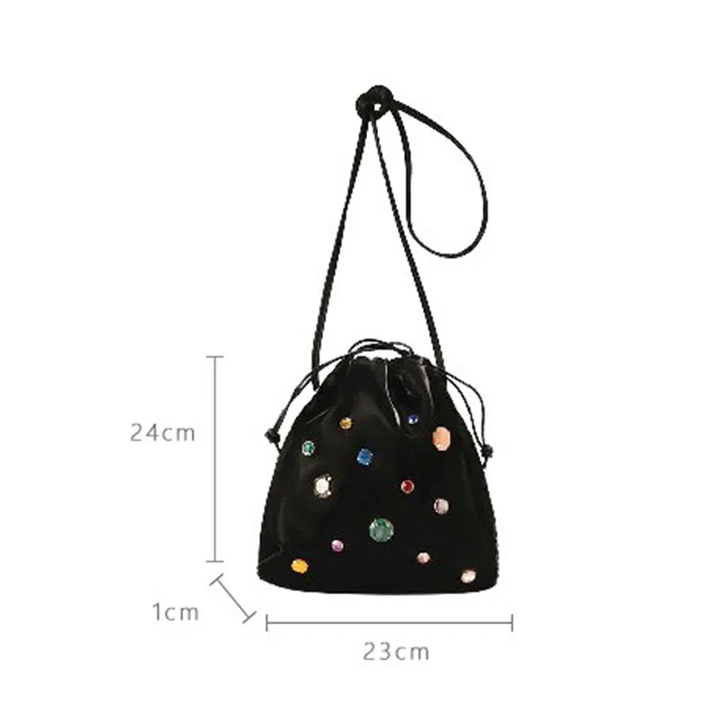 Japanese Diamond Bouquet Bucket Bag Niche Brand Rhinestone Candy Anime Bags Women\'s Mini Drawstring Shoulder Crossbody Handbag