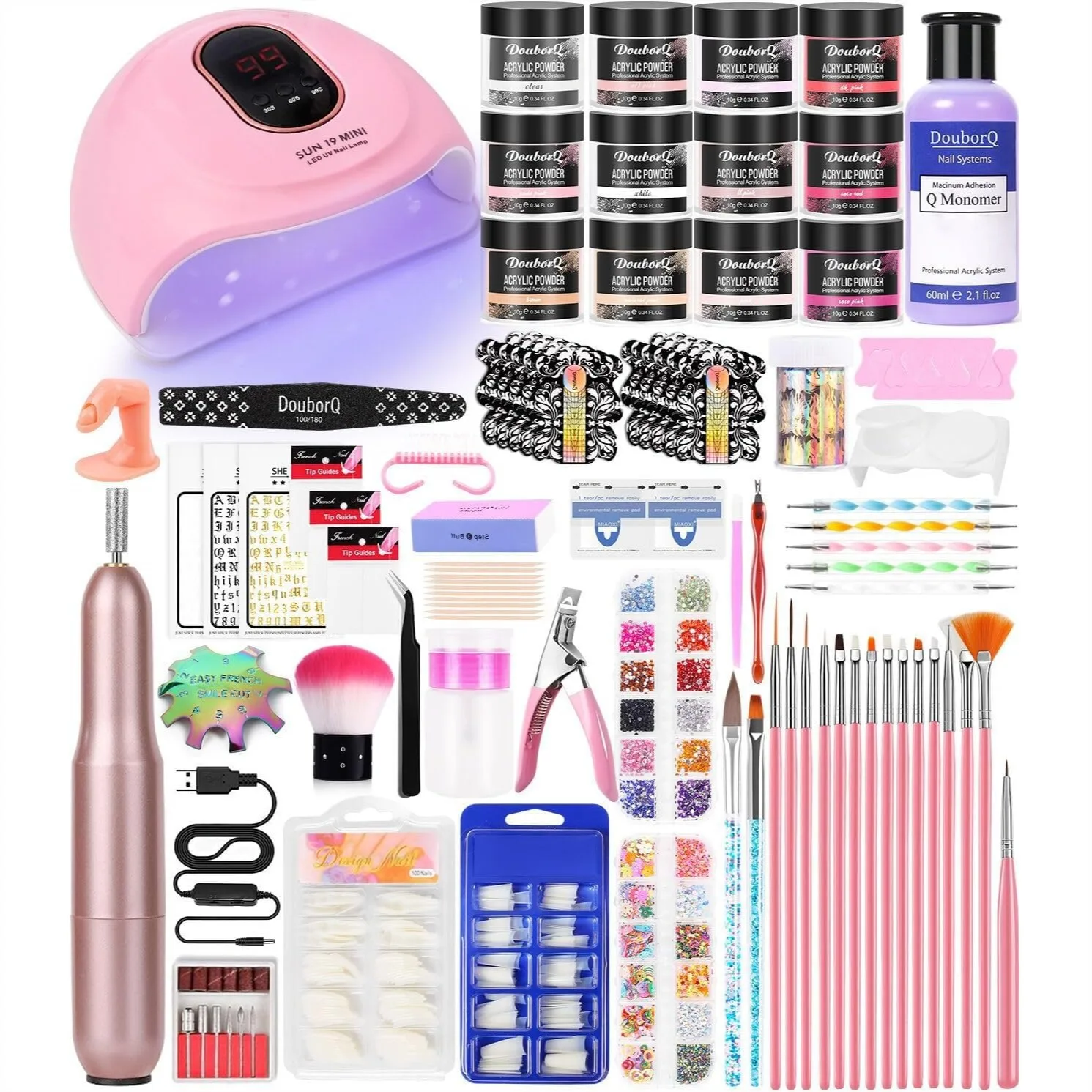 

Acrylic Nail Art Kit for Beginners, Complete Manicure Set with Acrylic Powder, UV Lamp, Electric Nail Drill, and All-in-One Nail