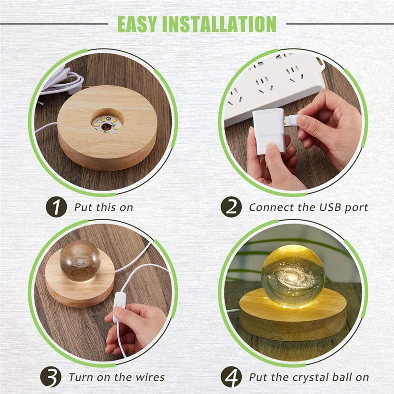 A95G Set di basi per display a LED in legno da 8 pezzi Kit di basi illuminate per display in legno di arte cristallina Base illuminata per vetro artistico illuminato a LED