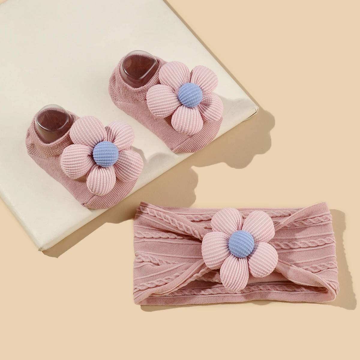 2 Pcs/Set Baby Girls Headband Socks Set Newborn Girls Cute Flowers Toddler Princess Sock Autumn Infant Hair Accessories Gift