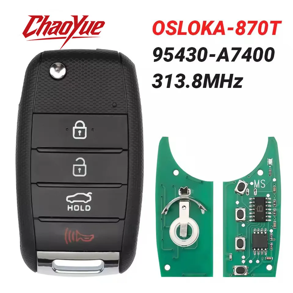 ChaoYue OSLOKA-870T (YD-TP) Remote Flip Car Key 313.8MHz NO Chip For Kia Forte 2013-2016 95430-A7400 Auto Fob Control HYN14R