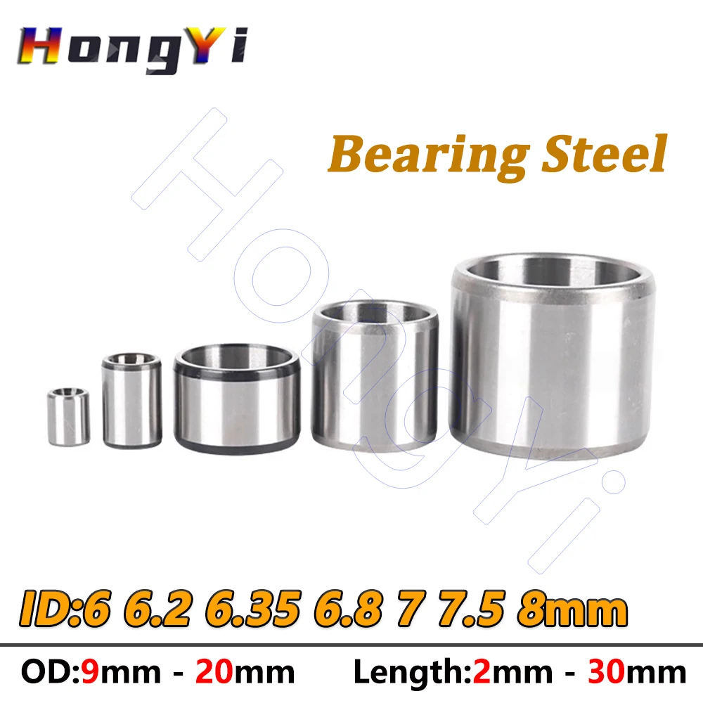 ID 6 6.2 6.35 6.8 7 7.5 8mm Bearing Steel Round Bushing Unthreaded Hollow Spacer Wear Resistant Shaft Sleeve OD 9-20mm L=2-30mm