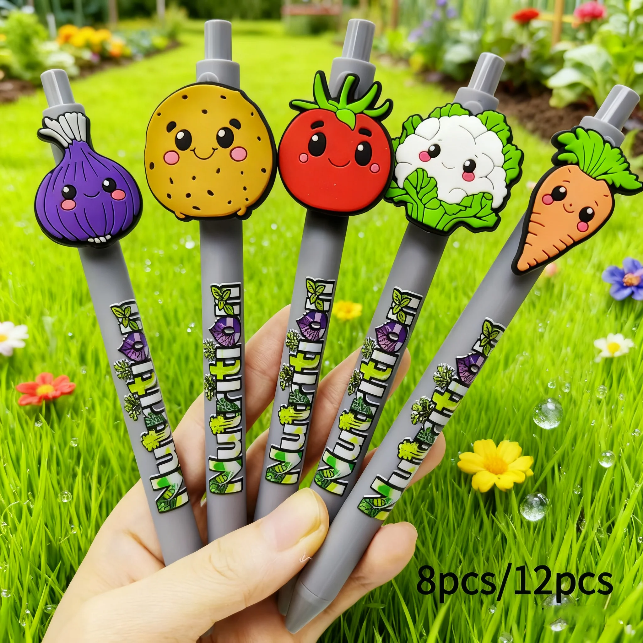 

8 шт./12 шт., гелевая ручка для моделирования овощей, темно-серая цветная печать, подарочная шариковая ручка