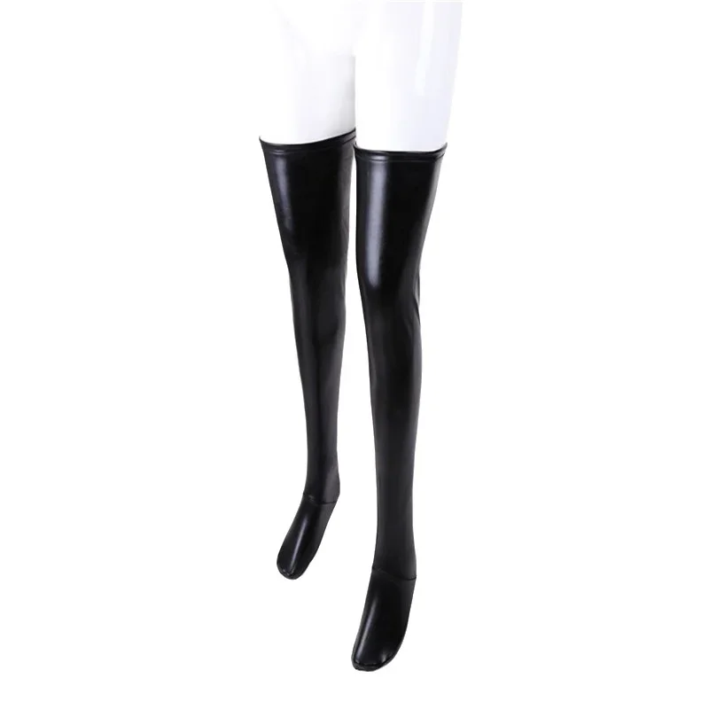 Damen Sexy Latex Reißverschluss-Strümpfe Schwarze PVC Pole Dance Leder Erotische Clubwear Overknee-Strümpfe