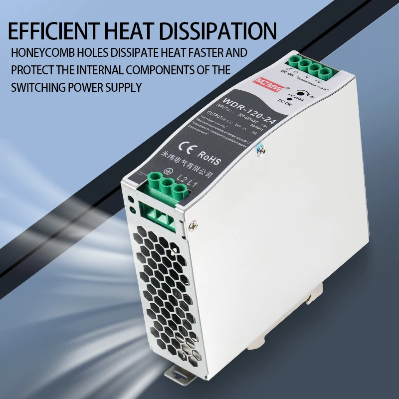 MZMW Industrial DIN Rail Switching Power Supply WDR-75W 120W 150W 240W 380V AC TO DC 12V 24V Led Light CCTV Transformer SMPS