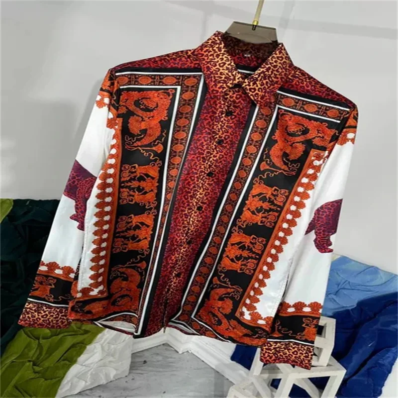 

Men's casual light luxury 3D printed long sleeved shirt - high-end design, machine washable, versatile for all seasons, daily so