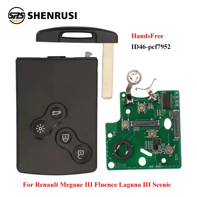

SHENRUSI 433MHz ID46-PCF7952A Chip Smart Remote Car Key Card Fob For Renault Megane 3 Laguna 3 Scenic Fluence Keyless HandsFree