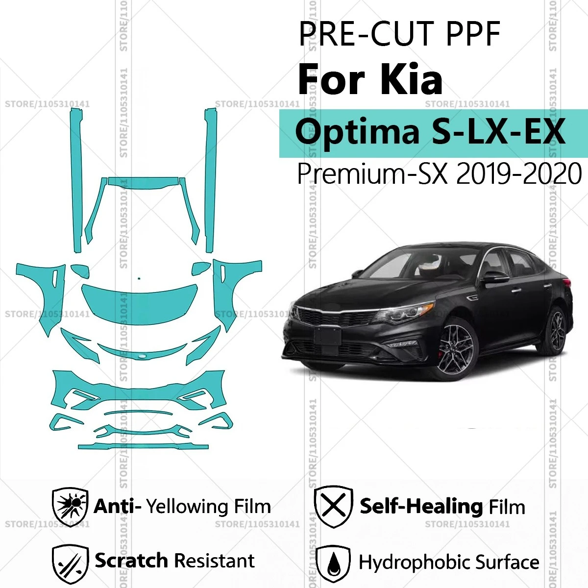 

Для Kia Optima S-LX-EX Premium-SX 2019-2020: Профессиональная прозрачная защитная пленка (PPF) для автомобиля, предварительно вырезанная