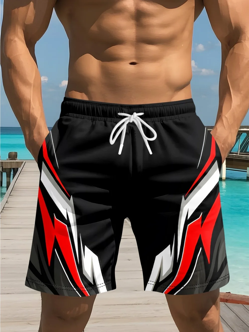 

New Fashion Mens Drawstring 3D Printed Shorts Quick-Dry Swimwear Casual Print Men Swimming Fitness Shorts Summer Clothes for Man