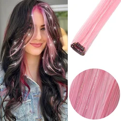 Clip in Pink Hair Extensions Mixed Silver tinnels sintetico Rainbow Hairpiece Holiday Party Highlights for Women Girls