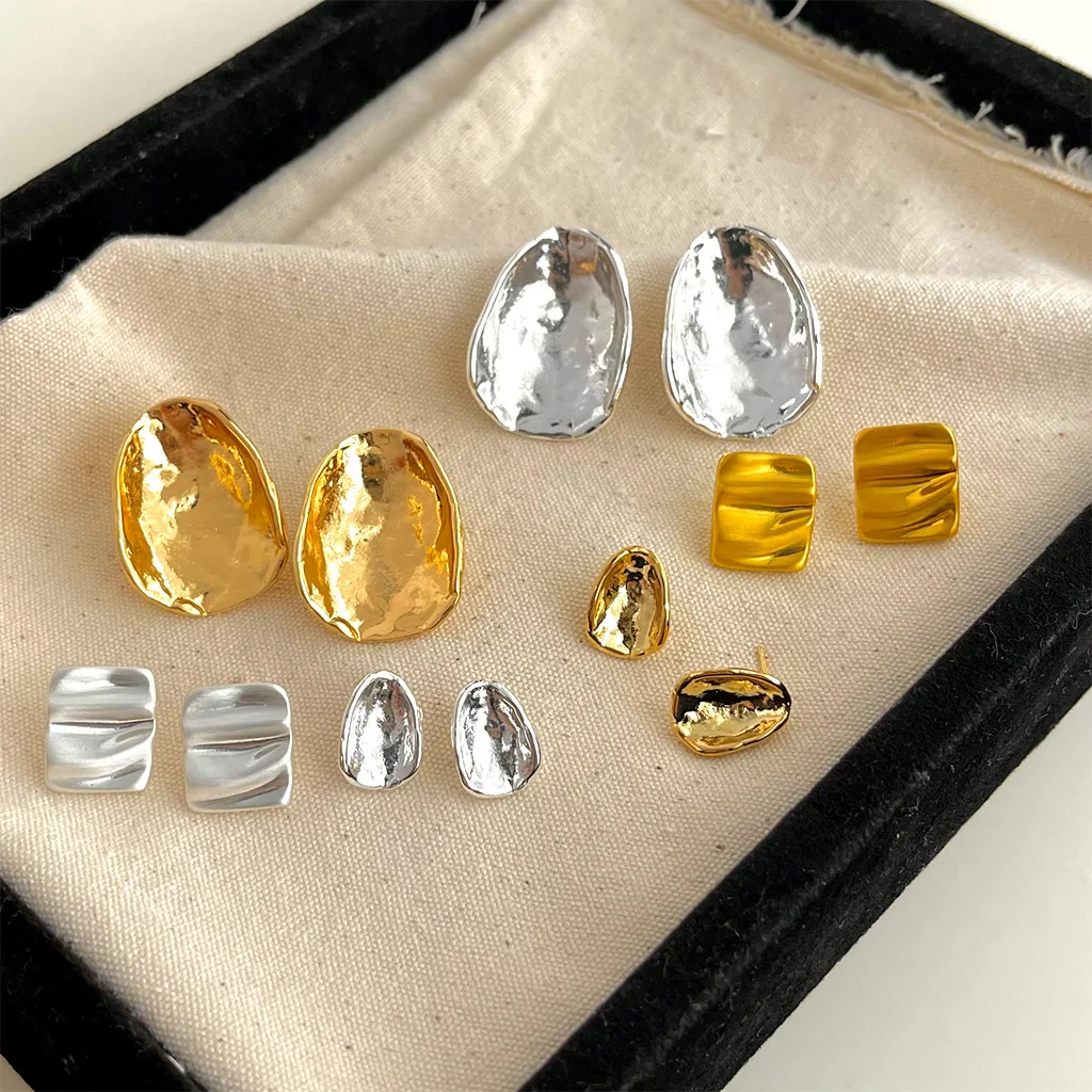 

Real 925 Sterling Silver Irregular Geometry Oval Stud Earrings For Women Party Classic Fine Jewelry Light Luxury Accessories