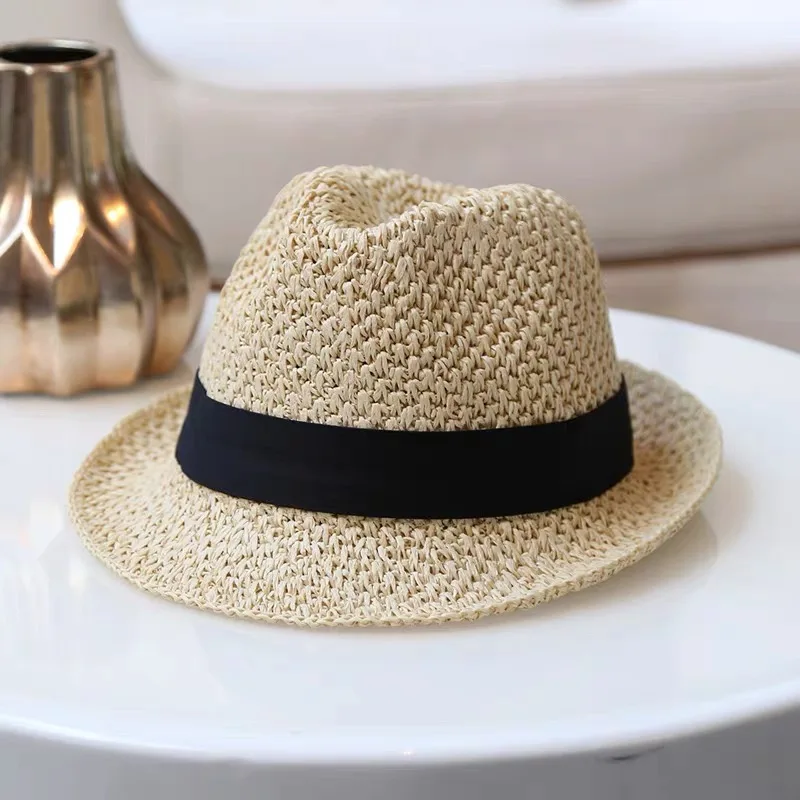 

TOMKHU 2024 Summer New Small Brim Panama Jazz Hat Lady Paper Straw Hat Beach Hat Retro Sunhat English Style Men Women Fedora Hat