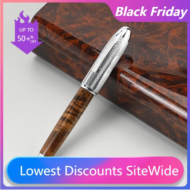 New Luxury Wodden Rollerball Pen 0.5mm Black Resin Novel Designer Gel Pen Writing Office School Gift Pen Set Office Accessories