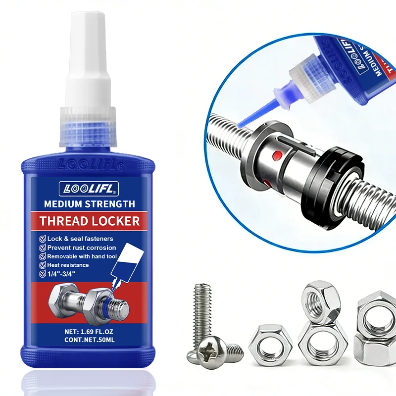 Loolifl-50G-243 Medium-Strength Thread Locker, Industrial Adhesive, Removable Anti-Loosening, Anti-Slip, Waterproof, Anti-Rust, Oil-Resistant, Sealing and Locking Agent, Removable, Stable Anaerobic Adhesive, Anti-Corrosion and Anti-Loosening Glue, High-Strength 271 50ml Thread Locking Adhesive, Fast-Curing Thread Locking Agent, Anaerobic Adhesive, Anti-Corrosion and Anti-Loosening Glue
