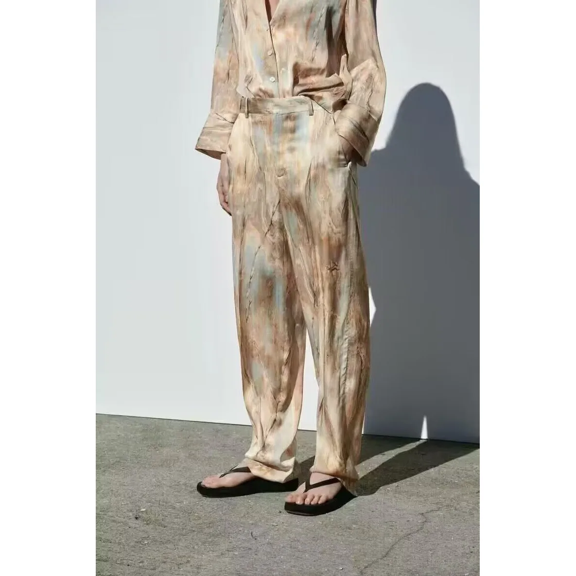 Casual Straight Leg Pants ZR Wind Fashion Personality Match Color Dyed Effect Leisure Polyester Fabric Ladies' Pants