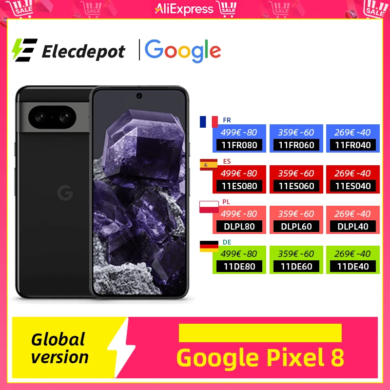 Global Version Google Pixel 8 5G Google Tensor G3 50MP Rear Camera IP68 Live Translate 4575mAh Battery 120Hz Smooth Display Smar