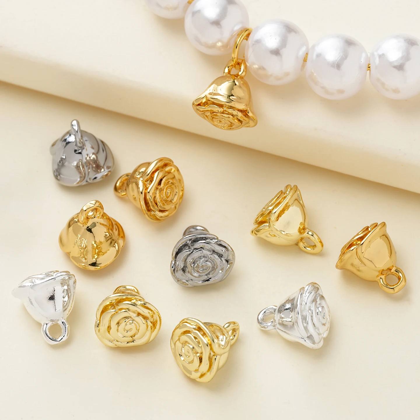 

2PiecePack 14/18K Gold Color Plated Rose Flower Charms Pendants for DIY Bracelet Necklace Jewelry Making Accessories