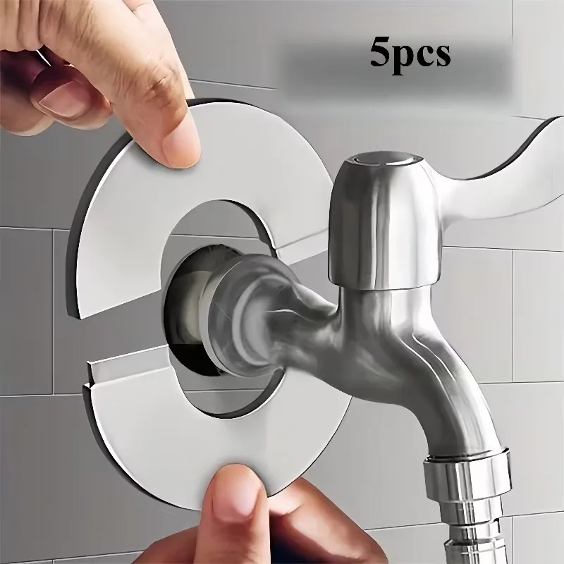 

5PCS Stainless Steel Faucet Decorative Cover Self-Adhesive Faucet Shower Water Pipe Chrome Finish Wall Covers Bathroom Accessori