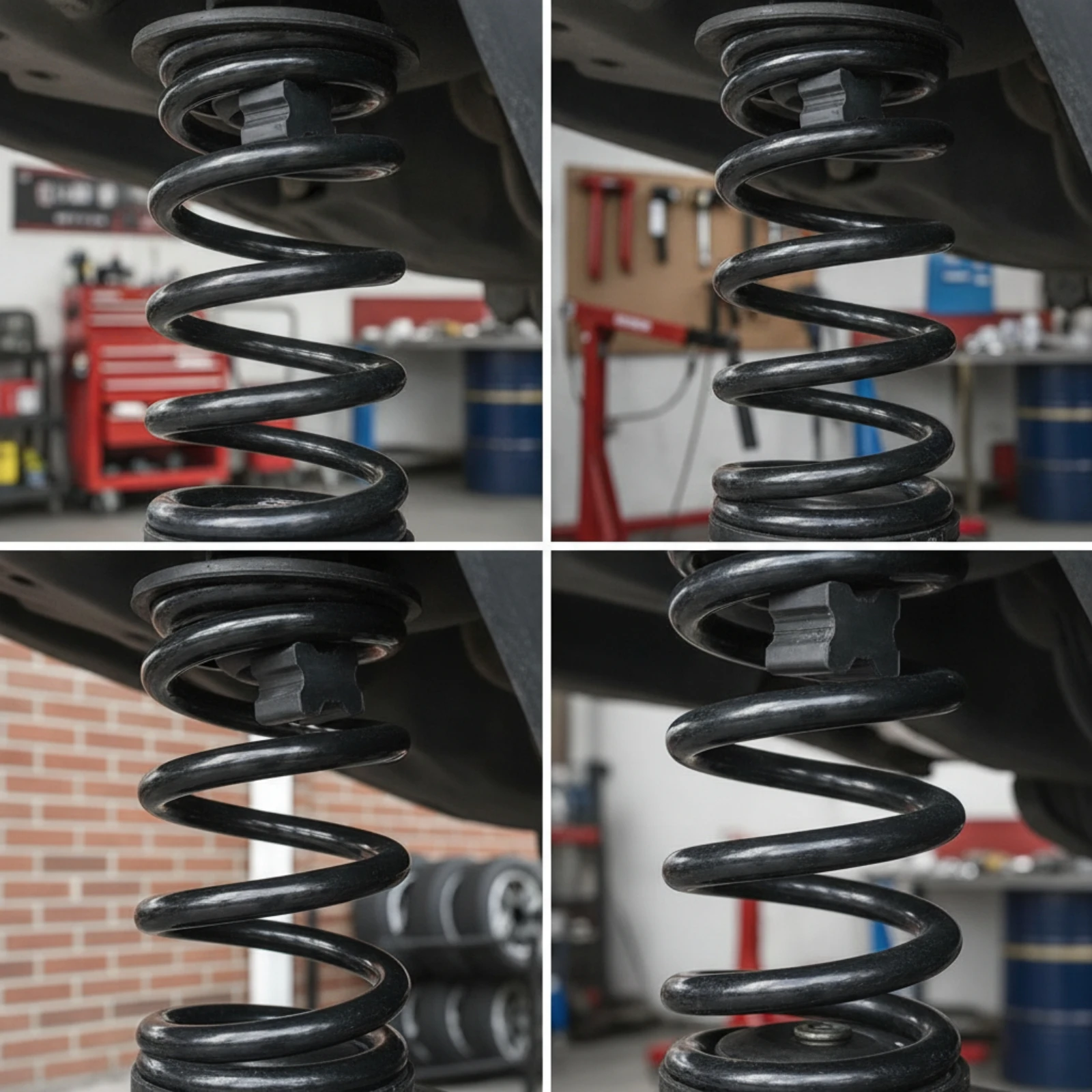 4 Pieces Coil Spring Pad Molded Rubber Spacer with Grooves Spring Cushion Easy to Install Car Shock Absorber Long-Lasting