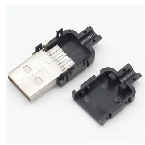 10 Sets DIY USB 2.0 Connector Plug A Type Male 4 Pin Assembly Adapter Socket Solder Type Black Plastic Shell For Data Connection