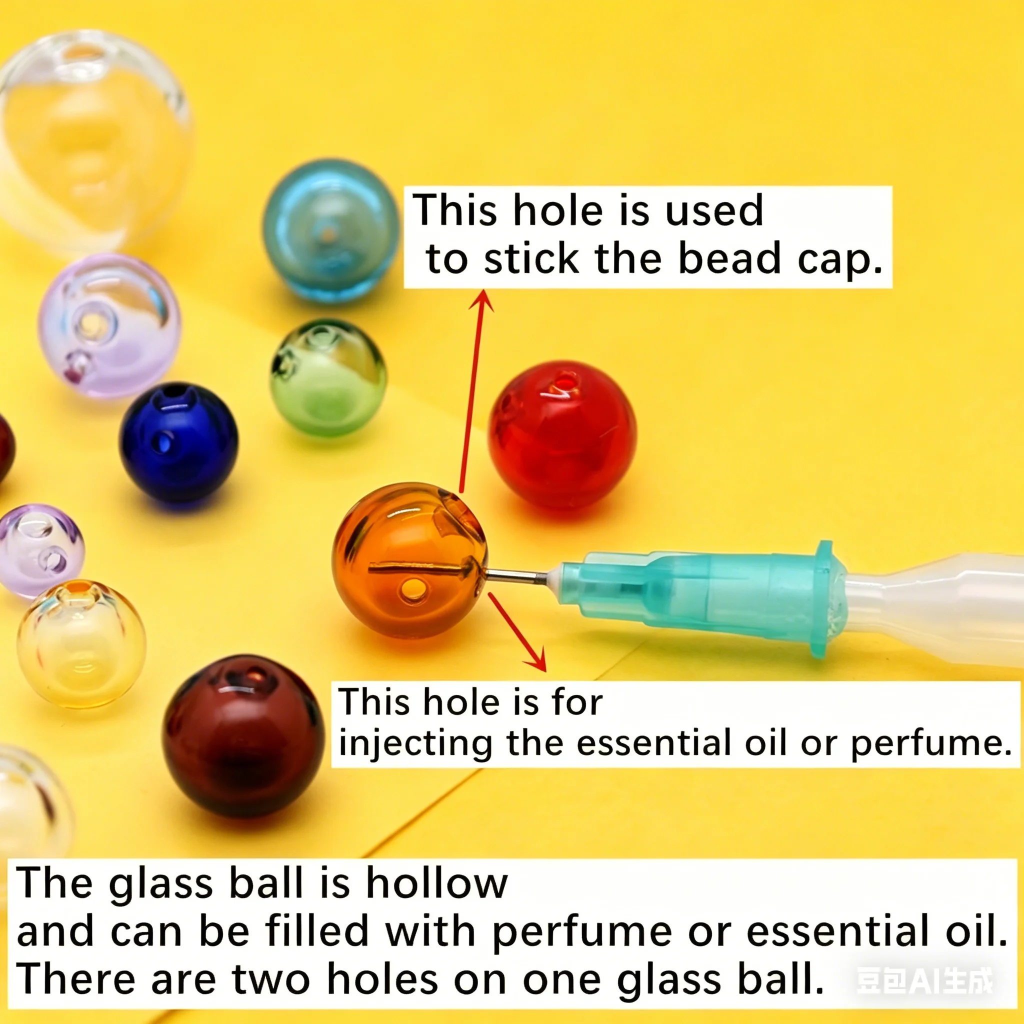 2x Color Hollow Glass Essential Oil Bottle With Color-Retention Metal Cap Refillable Perfume Essential Oil For DIY Beads Pendant