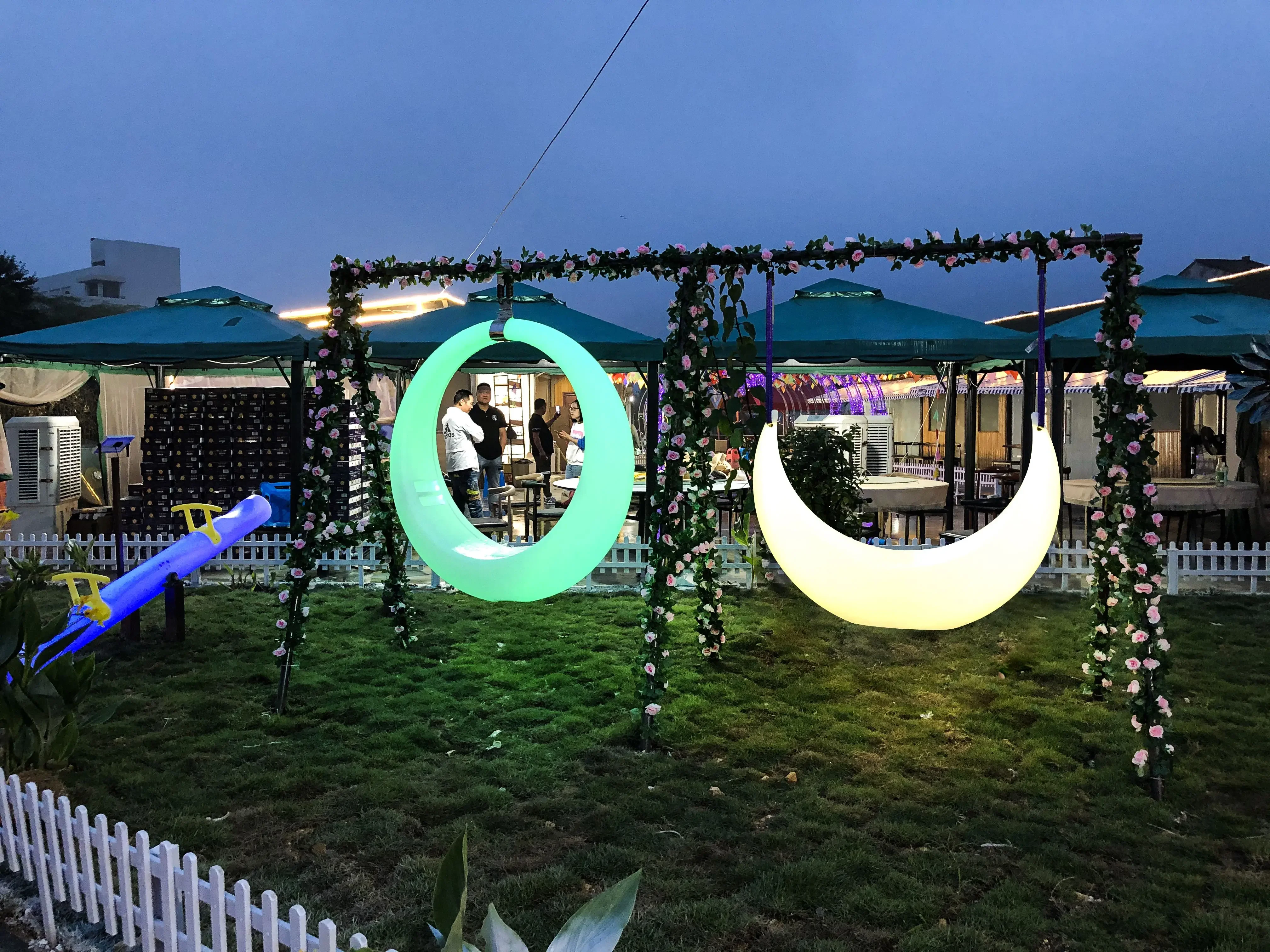 Moon Shaped Patio Swings for Outdoor Garden Decoration with Solar Powered Glowing Crescent Swing Chair